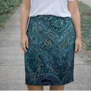 Chico's Blue Green Paisley Lined Side Zip Pencil Skirt 2